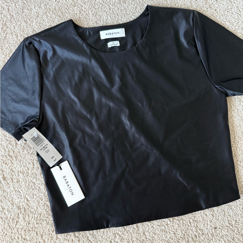 Aritzia Babaton Satinette Crew Black Short Sleeve Tee